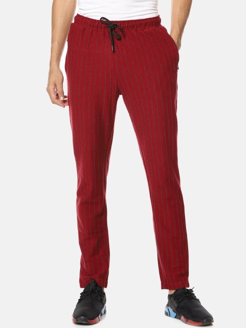 

Campus Sutra Men Red Striped Track Pants