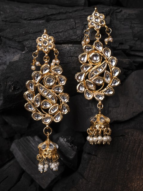 

Shoshaa Gold-Plated & White Kundan Classic Drop Earrings