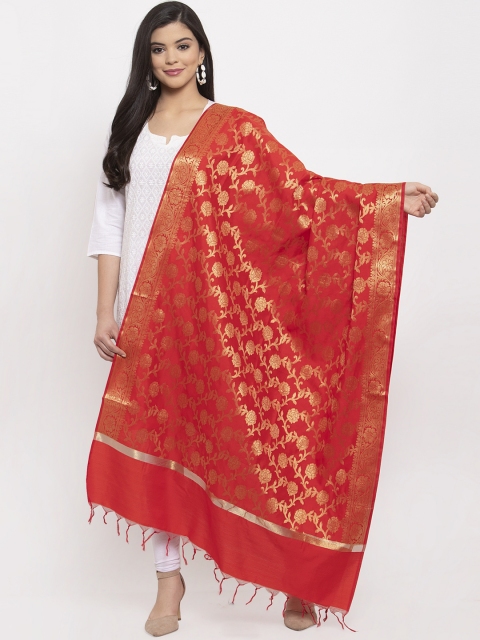

LOOM LEGACY Red & Gold-Toned Banarsi Jacquard Woven Design Dupatta