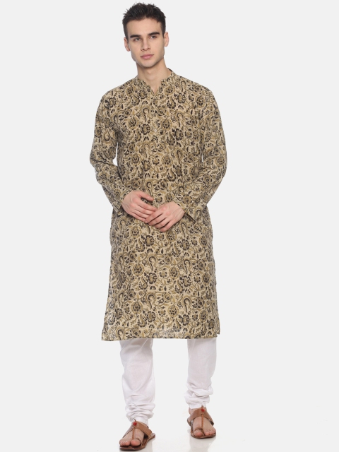 

PAROKSH Men Beige & Black Printed Straight Kurta
