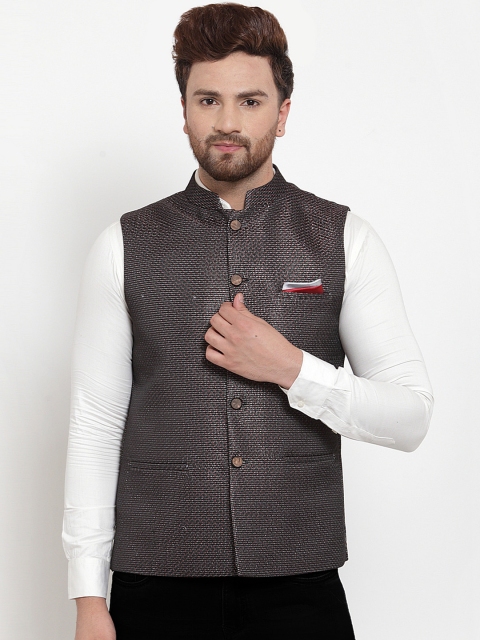 

MAXENCE Men Grey Woven Design Slim Fit Nehru Jacket
