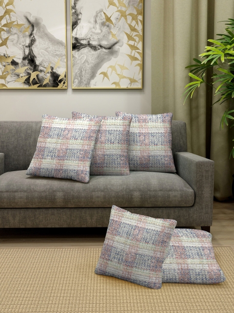 

KLOTTHE Set Of 5 Off-White & Blue Checked Square Cushions