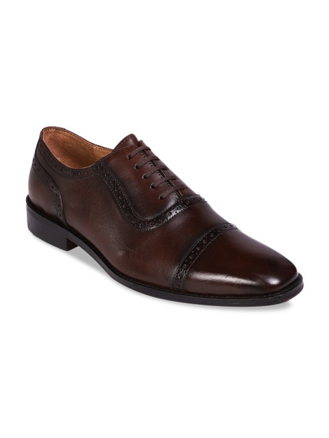 

MOURETTI Men Brown Solid Leather Formal Oxfords
