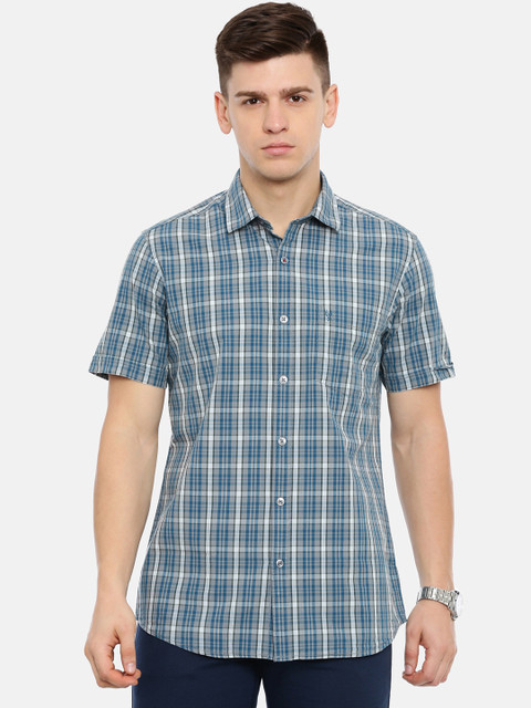 

Classic Polo Men Blue & Grey Slim Fit Checked Casual Shirt