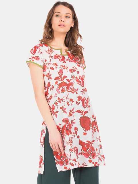 

Karigari Women White & Red Floral Printed A-Line Kurta