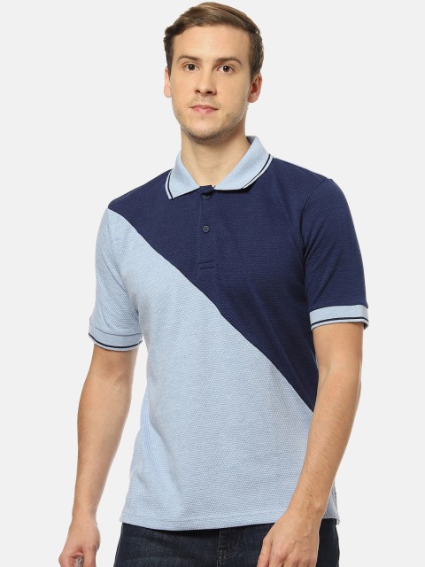 

Campus Sutra Men Blue Colourblocked Polo Collar T-shirt