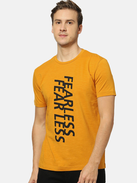 

Campus Sutra Men Mustard Yellow Printed Round Neck T-shirt