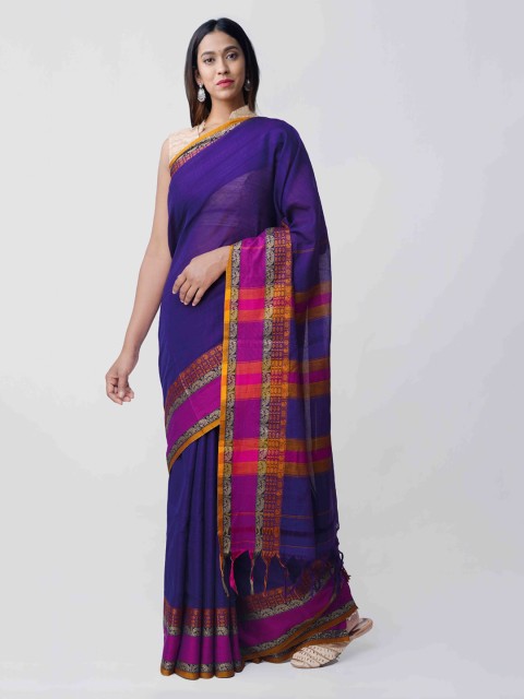 

Unnati Silks Violet & Pink Pure Cotton Woven Design Pure Handloom Narayan Peth Saree