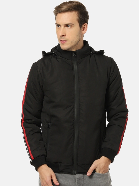 

Campus Sutra Men Black Striped Windcheater Padded Jacket