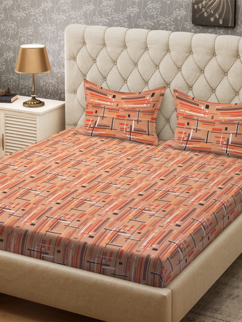 

CORE Designed by SPACES Brown & Beige Abstract 104 TC Cotton 1 Queen Bedsheet with 2 Pillow Covers