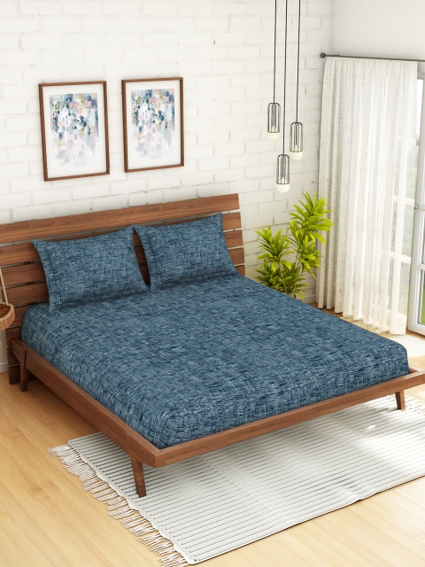 

SPACES Blue Solid 210 TC Cotton 1 King Bedsheet with 2 Pillow Covers