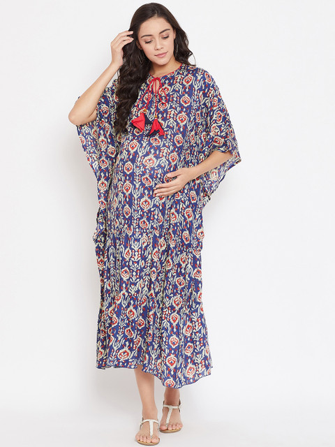 

The Kaftan Company Women Navy Blue & Red Printed Kaftan Maternity Dress
