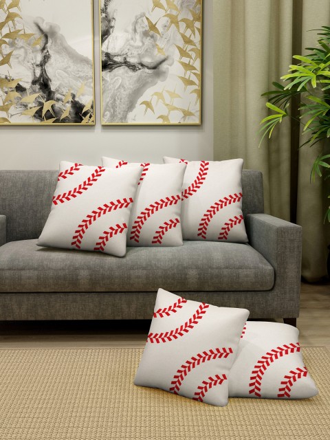 

KLOTTHE Set Of 5 Off-White & Red Embroidered Square Cushions