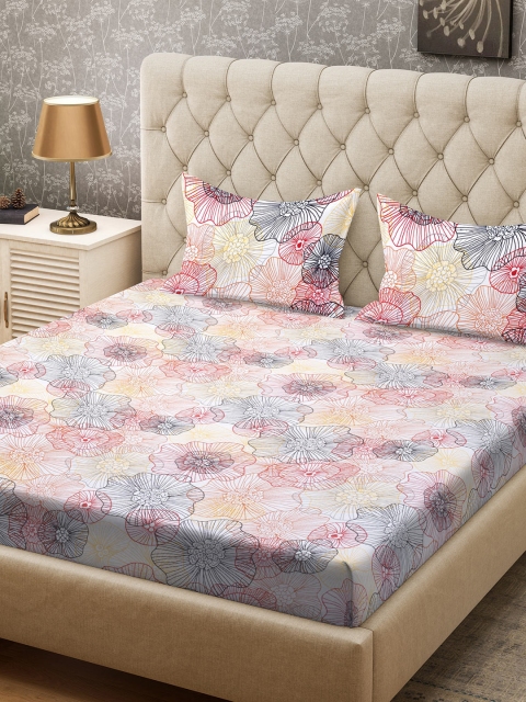 

CORE Designed by SPACES Red & Off-White Floral 104 TC Cotton 1 Queen Bedsheet with 2 Pillow Covers