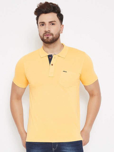 

Adobe Men Yellow Solid Polo Collar T-shirt