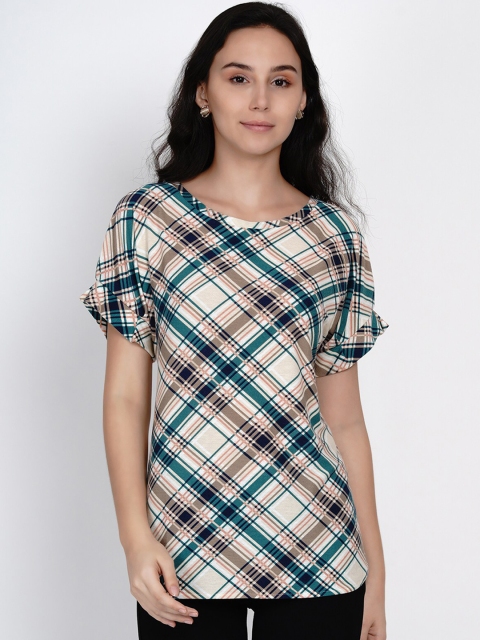 

Deal Jeans Women Green & Beige Checked Top