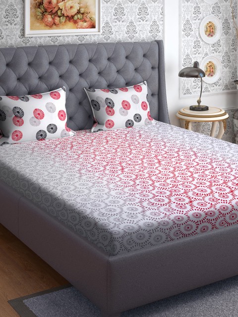 

CORE Designed by SPACES Red & Sea Green Ethnic Motifs 144 TC Cotton 1 Queen Bedsheet with 2 Pillow Covers