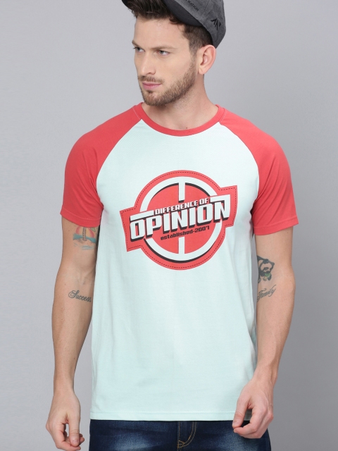 

Difference of Opinion Men Blue Red Pure Cotton Brand Logo 3 Printed Pure Cotton T-shirt