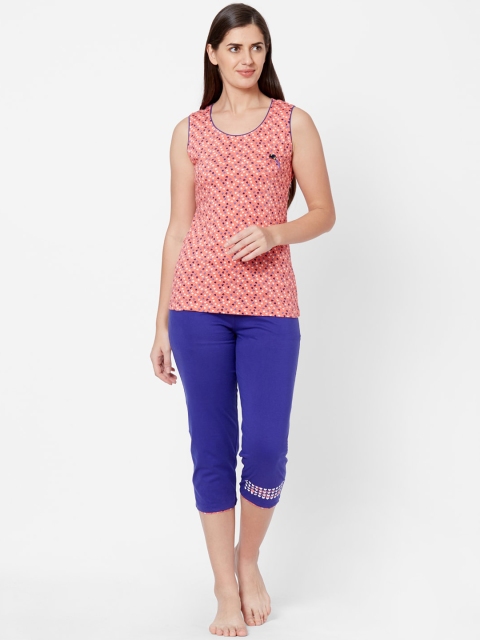 

Juliet Women Peach-Coloured & Blue Printed Night suit