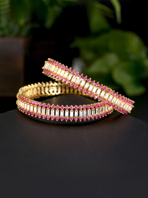 

Yellow Chimes Set Of 2 Gold-Plated Pink & White AD-Studded Handcrafted Bangles