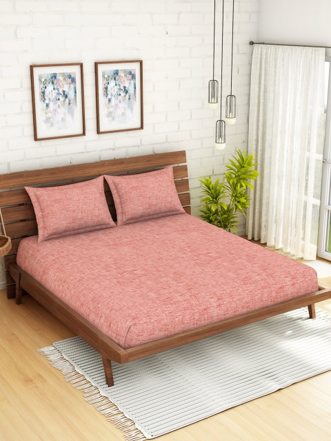 

SPACES Red Solid 210 TC Cotton 1 King Bedsheet with 2 Pillow Covers