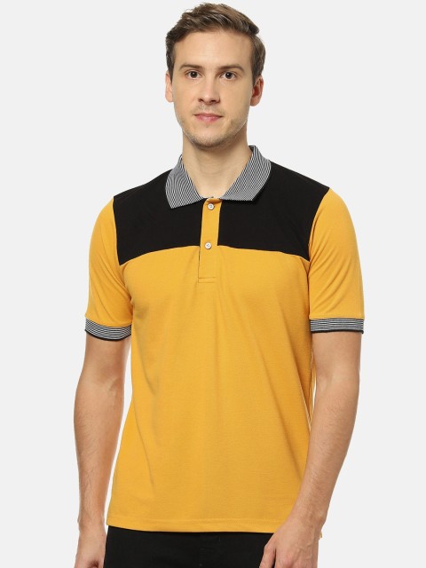 

Campus Sutra Men Mustard Yellow & Black Colourblocked Polo Collar T-shirt