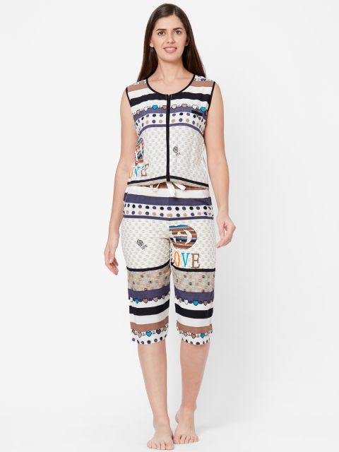 

Juliet Women Cream-Coloured & Blue Printed Night suit