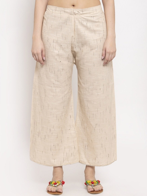 

TAG 7 Women Beige Self Design Flared Palazzos