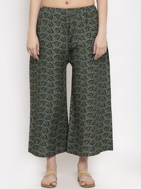 

TAG 7 Women Green Printed Flared Palazzos