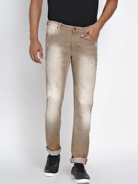 

Dais Men Khaki-Coloured Slim Fit Mid-Rise Low Distress Stretchable Jeans