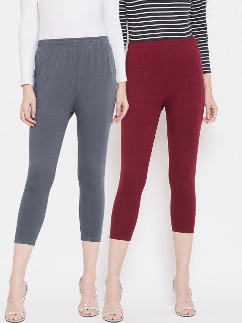 

Tulsattva Women Pack Of 2 Solid Three-Fourth Length Leggings, Grey
