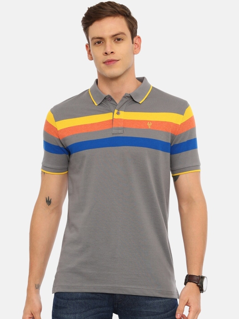 

Classic Polo Men Grey & Blue Striped Polo Collar T-shirt