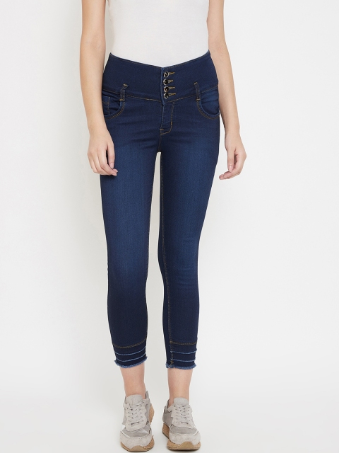 

Purple Feather Women Navy Blue Skinny Fit High-Rise Mildly Distressed Jeans