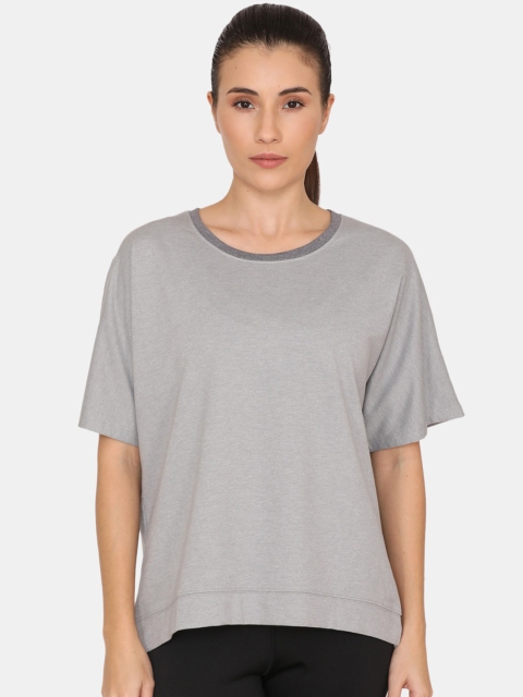 

Zelocity Women Grey Solid Extended Sleeves T-shirt