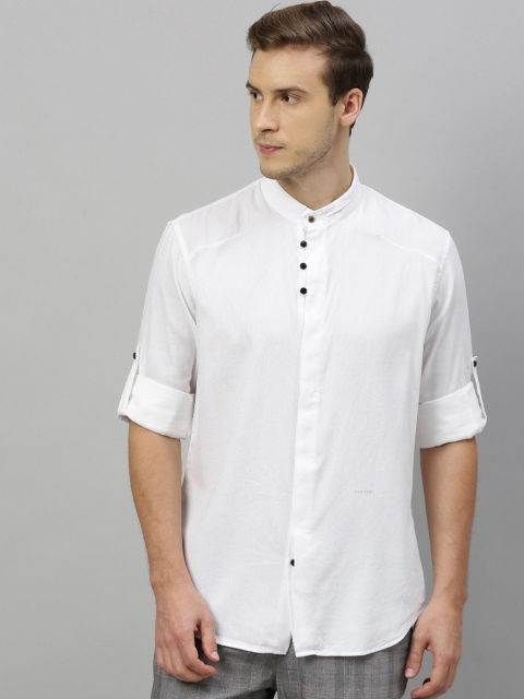 RARE RABBIT Men White Tailored Fit Solid Casual Shirt
