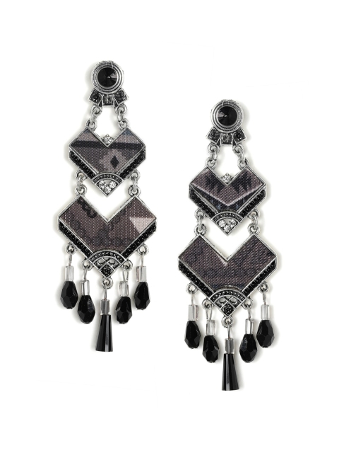 

Rubans Silver & Black Geometric Drop Earrings