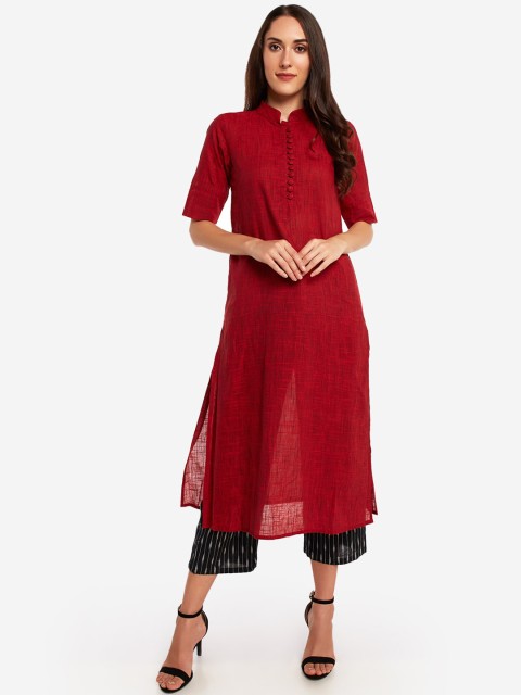 

Desi Weavess Women Maroon & Black Solid Kurta with Trousers