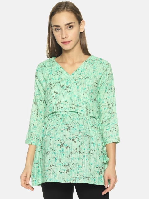 

The Mom Store Women Green & Brown Floral Printed Maternity Wrap Top