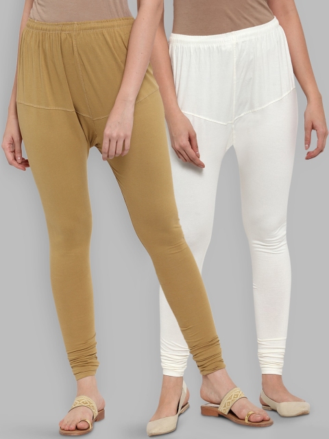 

Jompers Women Pack Of 2 Solid Churidar-Length Leggings, Off white