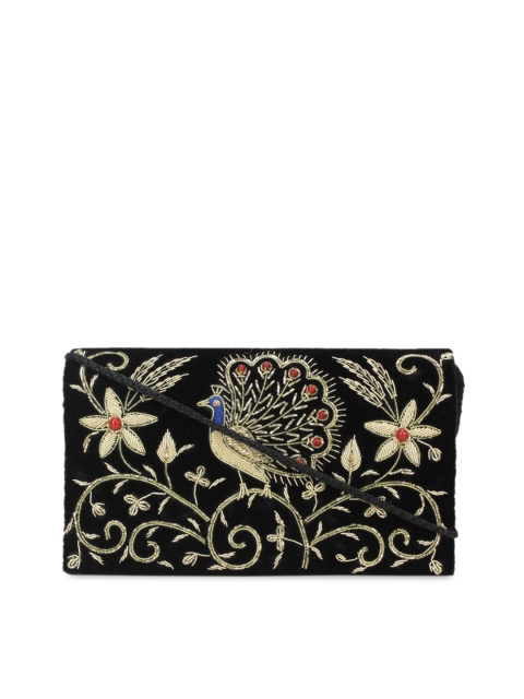

Spice Art Black & Gold-Toned Embroidered Purse Clutch