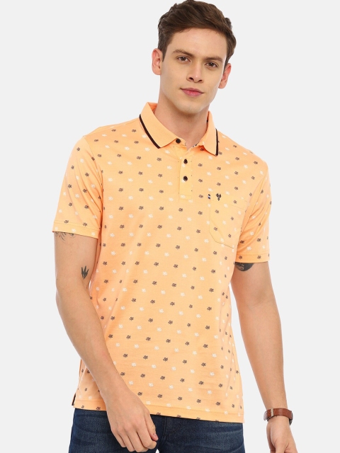 

Classic Polo Men Orange & Black Micro Floral Print Polo Collar T-shirt