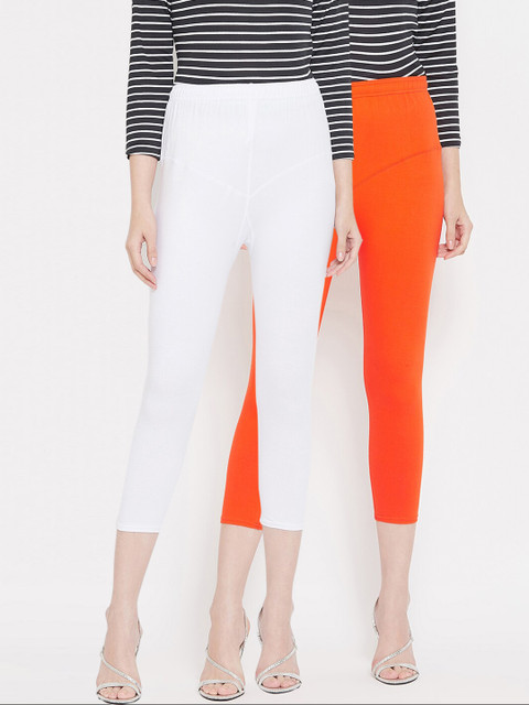

Tulsattva Women Pack Of 2 Solid Three-Fourth Length Leggings, Orange
