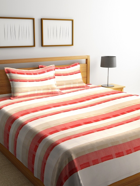 

NEUDIS By Dhrohar Red & Off-White Striped Hand Woven Double Bed Cover With 2 Pillow Covers