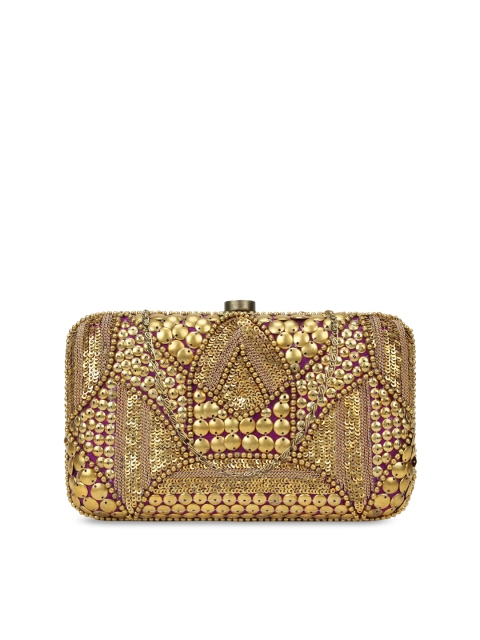 

Spice Art Gold-Toned & Purple Embroidered Clutch