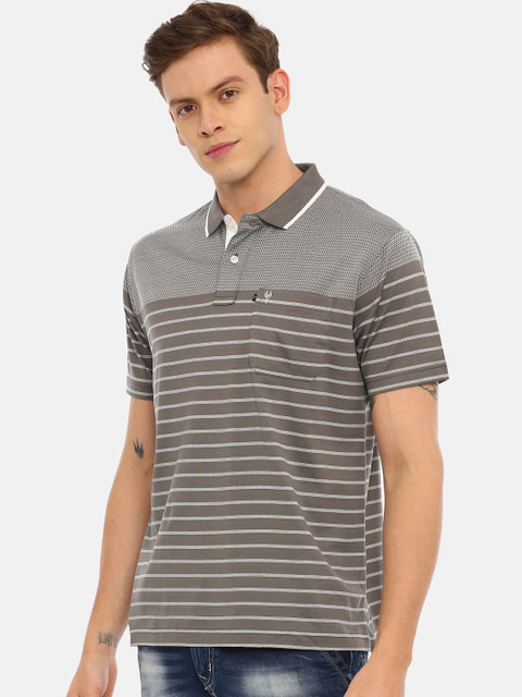 

Classic Polo Men Grey Striped Polo Collar T-shirt