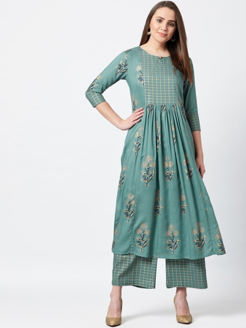 

PANIT Women Green Printed Kurta with Palazzos