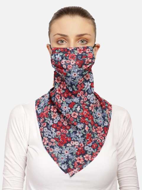 

Anekaant Women Red & Blue 3-Ply Reusable Mini Floral Printed Scarf Style Cloth Mask