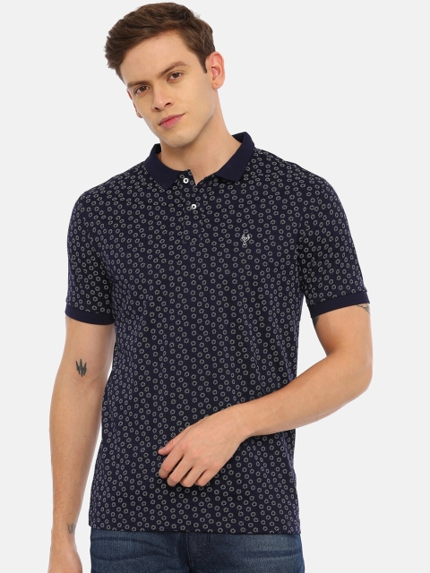 

Classic Polo Men Navy Blue & White Printed Slim Fit Polo Collar T-shirt