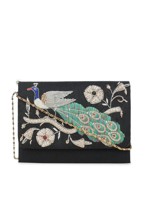 

Spice Art Black & White Embroidered Purse Clutch