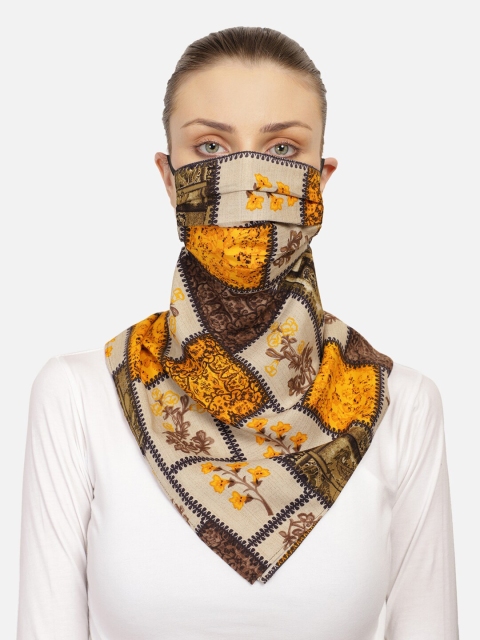 

Anekaant Women Beige & Brown 3-Ply Reusable Floral Checked Scarf Style Cloth Mask